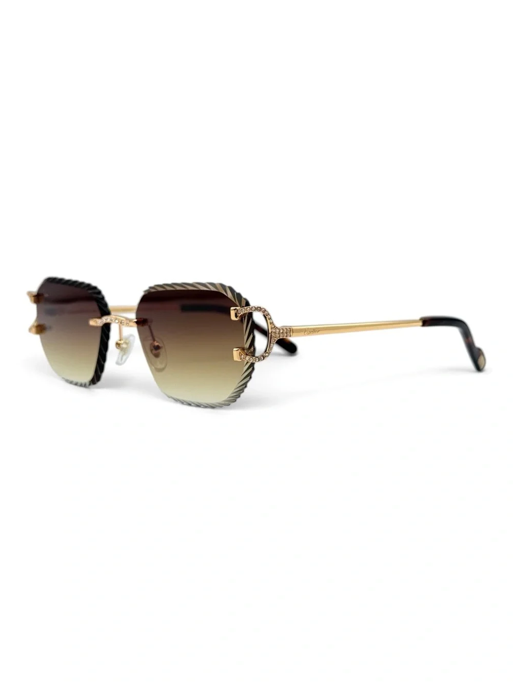 Cartier Gold Rimless Sunglasses with Brown Gradient Lenses